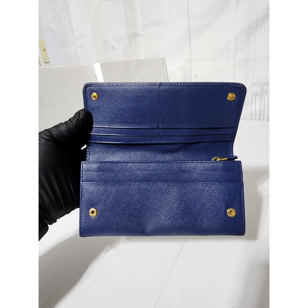 Prada Saffiano Leather Continental Wallet Blue - Picture 11 of 13